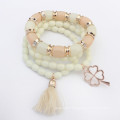 Bohemia style multilayer beads clover pendant charm bracelet